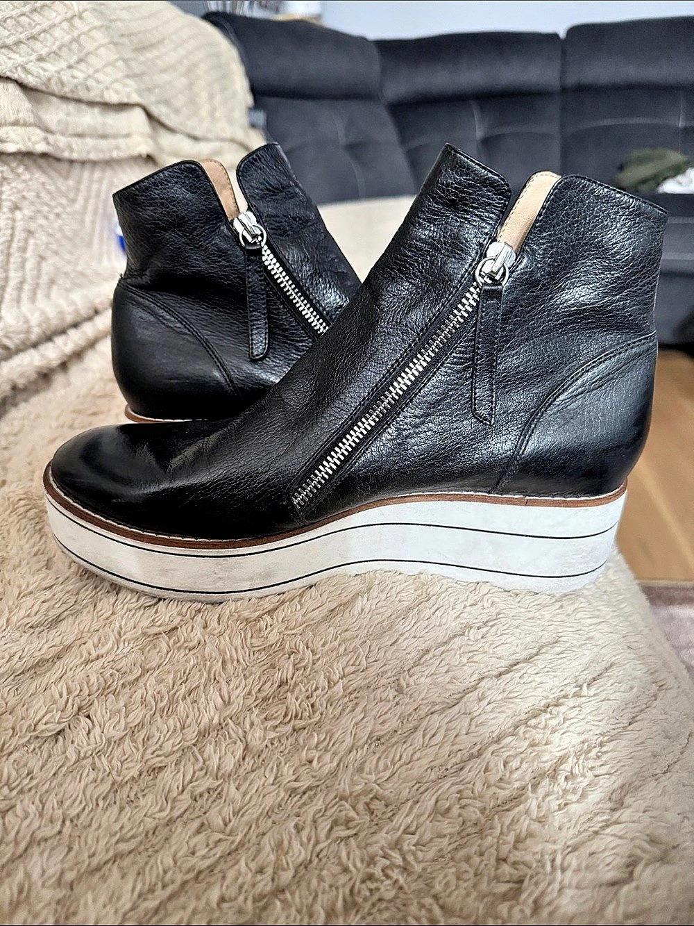 Silent D Black & White Platform Zip Sneakers